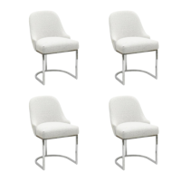 Set of 4 Beige Boucle Dining Chairs with Chrome Legs - Callie Set of 4 Beige Boucle Dining Chairs with Chrome Legs - Callie