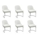 BUN/CAL004/95131 Set of 6 Beige Boucle Dining Chairs with Chrome Legs - Callie
