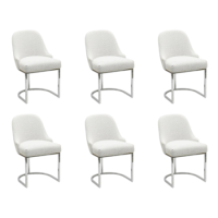 Set of 6 Beige Boucle Dining Chairs with Chrome Legs - Callie