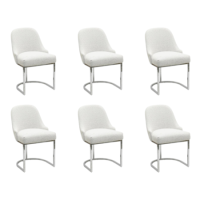 Set of 6 Beige Boucle Dining Chairs with Chrome Legs - Callie Set of 6 Beige Boucle Dining Chairs with Chrome Legs - Callie
