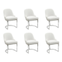 Set of 6 Beige Boucle Dining Chairs with Chrome Legs - Callie