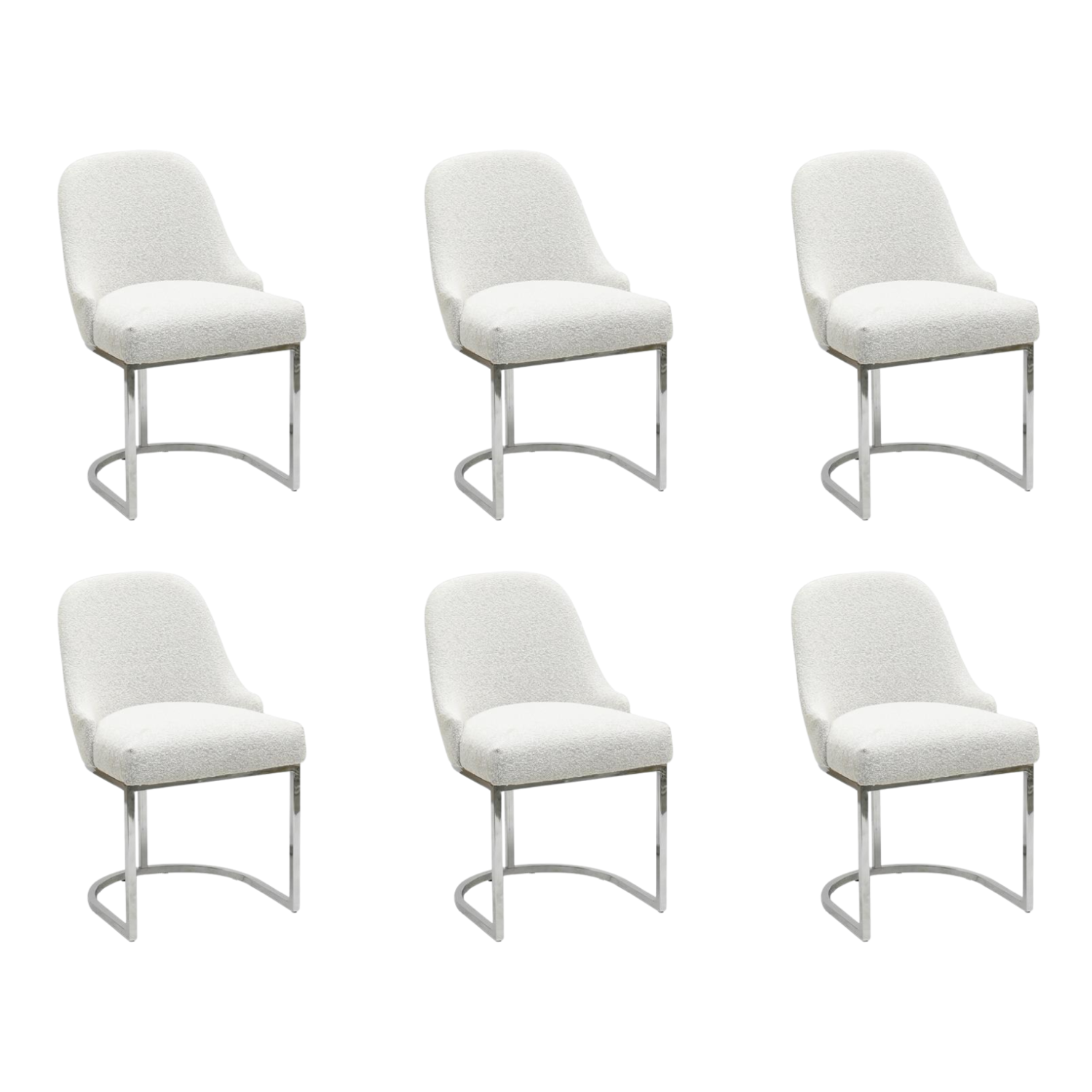 Callie Beige Set Of 6 Boucle Dining Chairs With Chrome Legs