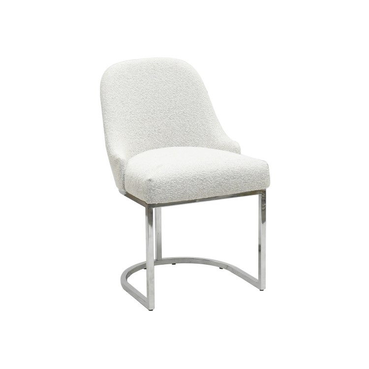 Set of 6 Beige Boucle Dining Chairs with Chrome Legs - Callie