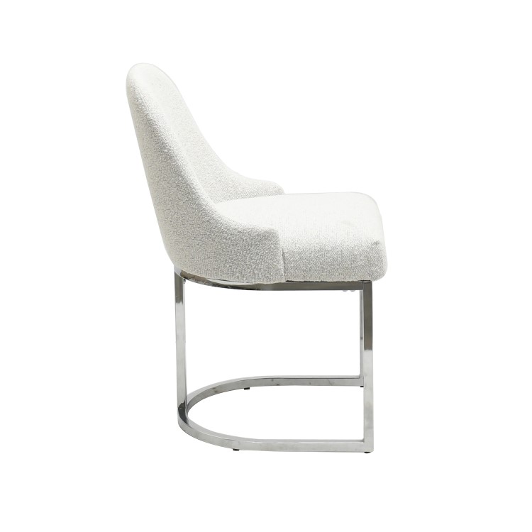 Set of 6 Beige Boucle Dining Chairs with Chrome Legs - Callie