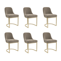 Set of 6 Mink Velvet Dining Chairs with Gold Legs - Callie