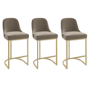 Set of 3 Mink Velvet Kitchen Stools with Gold Legs - Callie