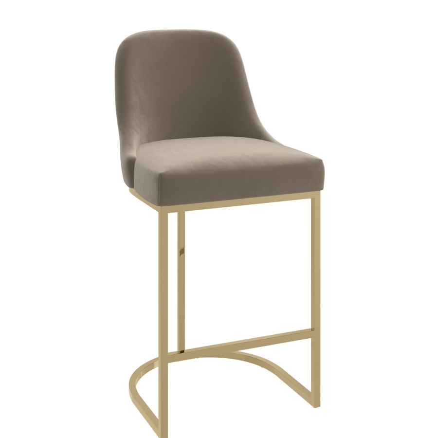 Set of 2 Mink Velvet Kitchen Stools with Gold Legs - Callie