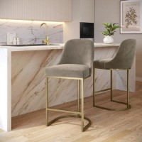 Set of 2 Mink Velvet Kitchen Stools with Gold Legs - Callie