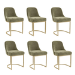 Set of 6 Sage Green Velvet Dining Chairs with Gold Legs - Callie