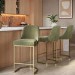 Set of 3 Sage Green Velvet Kitchen Stools with Gold Legs - Callie