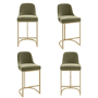 Set of 4 Sage Green Velvet Kitchen Stools with Gold Legs - Callie