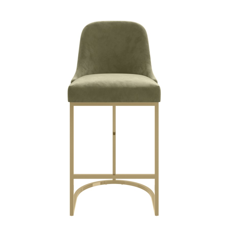 Sage Green Velvet Kitchen Stool with Gold Legs - Callie