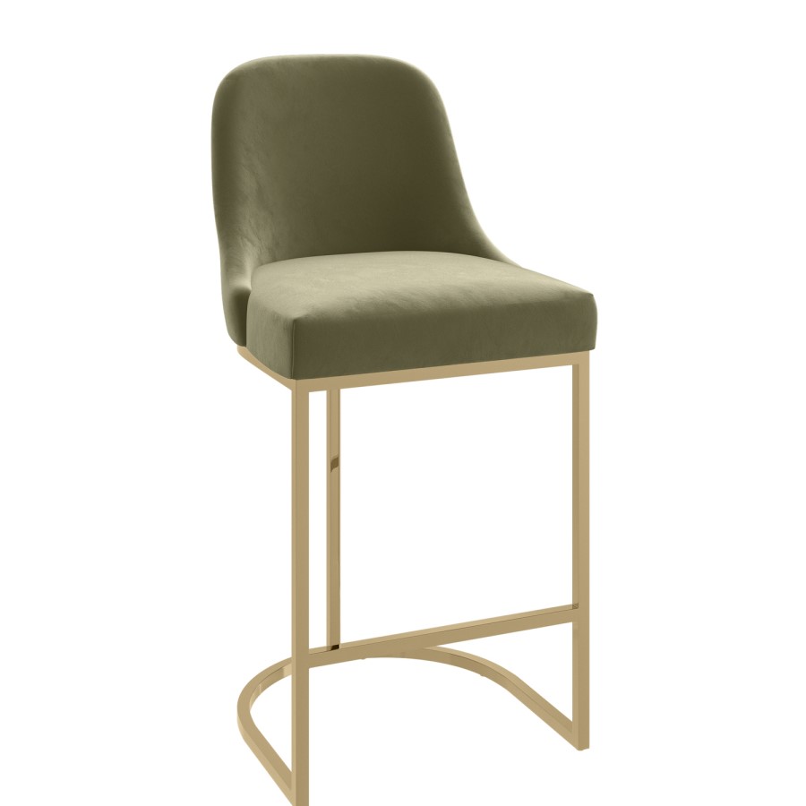 Sage Green Velvet Kitchen Stool with Gold Legs - Callie