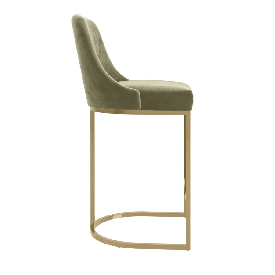 Sage Green Velvet Kitchen Stool with Gold Legs - Callie