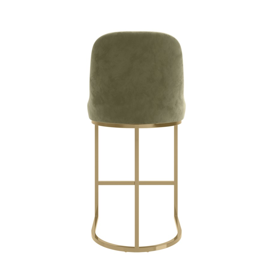 Sage Green Velvet Kitchen Stool with Gold Legs - Callie