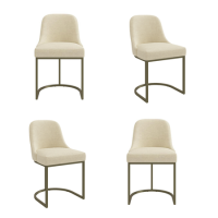 Set of 4 Beige Upholstered Dining Chairs with Brass Legs - Callie