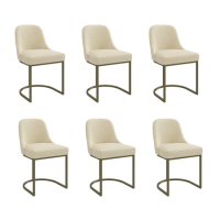 Set of 6 Beige Upholstered Dining Chairs with Brass Legs - Callie