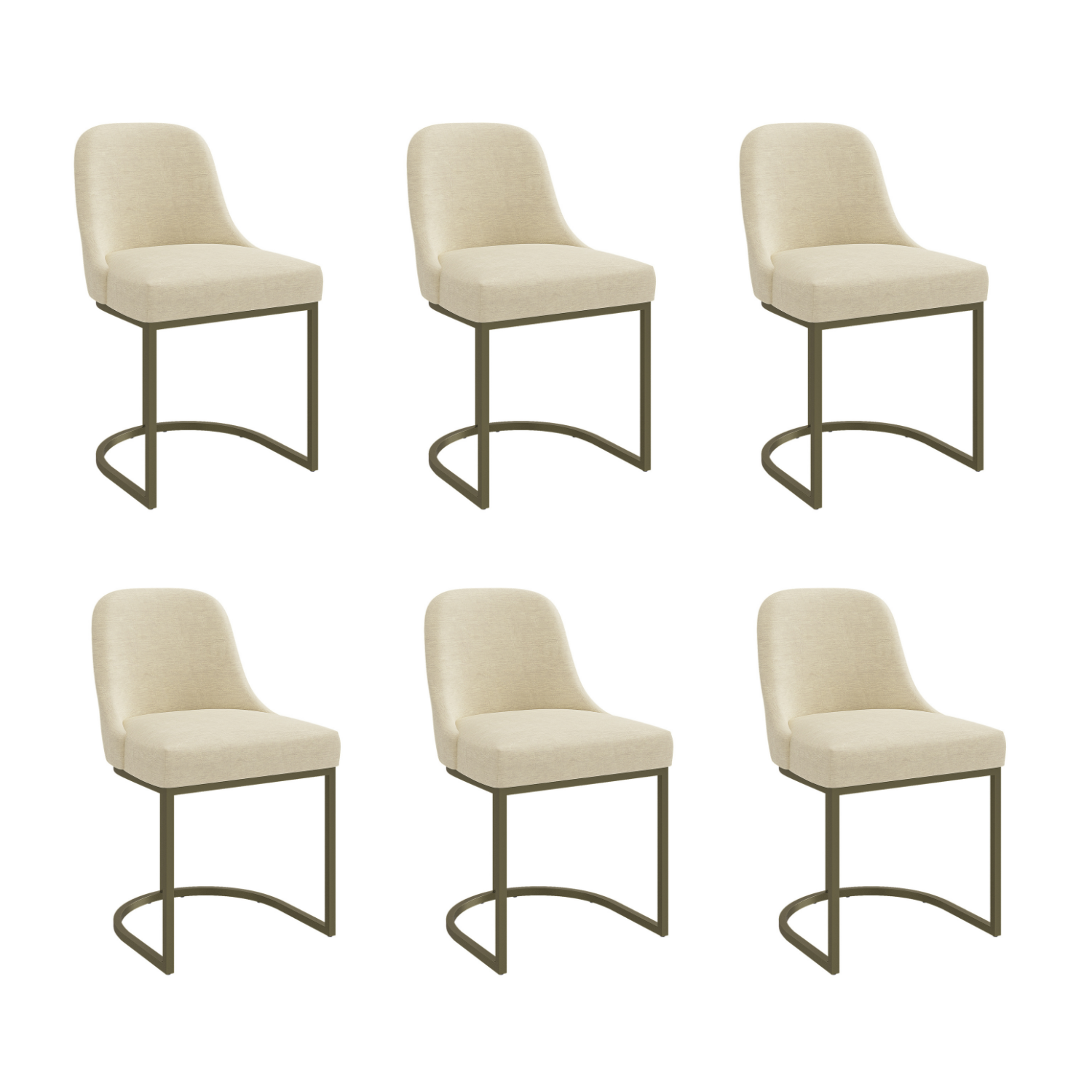 Callie Beige Set Of 6 Upholstered Dining Chairs With Brass Legs