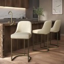 BUN/CAL007S/98532 Set of 3 Beige Upholstered Kitchen Stools with Brass Legs - Callie