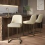 Set of 3 Beige Upholstered Kitchen Stools with Brass Legs - Callie