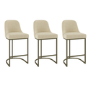 Set of 3 Beige Upholstered Kitchen Stools with Brass Legs - Callie