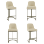 Set of 4 Beige Upholstered Kitchen Stools with Brass Legs - Callie