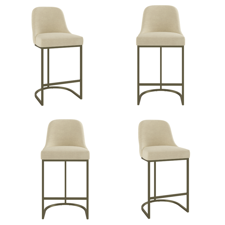 Set of 4 Beige Upholstered Kitchen Stools with Brass Legs - Callie