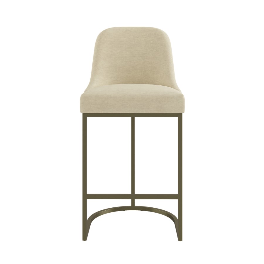 Beige Upholstered Kitchen Stool with Brass Legs - Callie