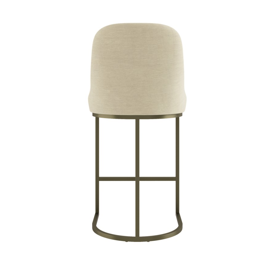 Beige Upholstered Kitchen Stool with Brass Legs - Callie
