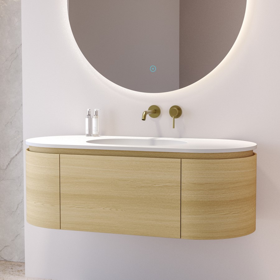 1200mm Oak Wood Effect Wall Hung Vanity Unit with Solid Surface Basin - Cali