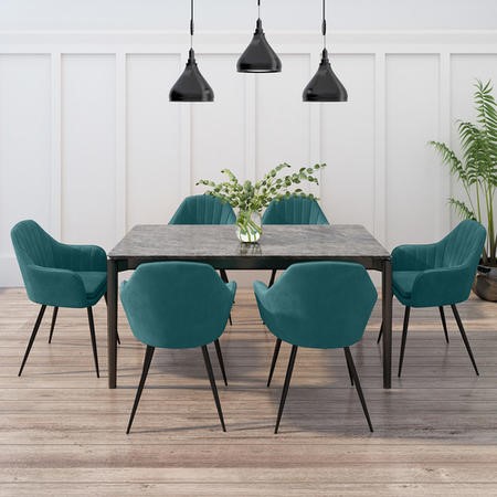 6 Teal Velvet Dining Chairs Camilla, Teal Wood Kitchen Table