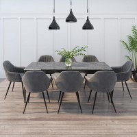 Grey Marble Extendable Dining Table with 8 Grey Velvet Dining Chairs - Camilla