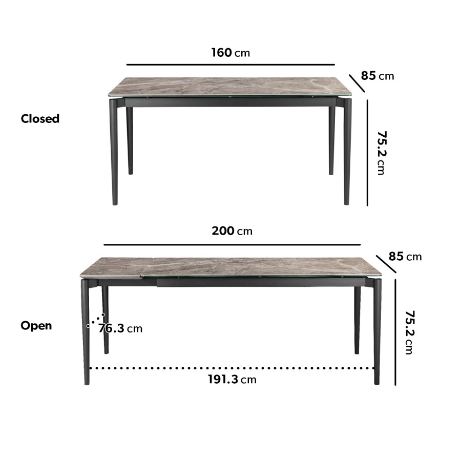 Grey Marble Extendable Dining Table with 8 Grey Velvet Dining Chairs - Camilla