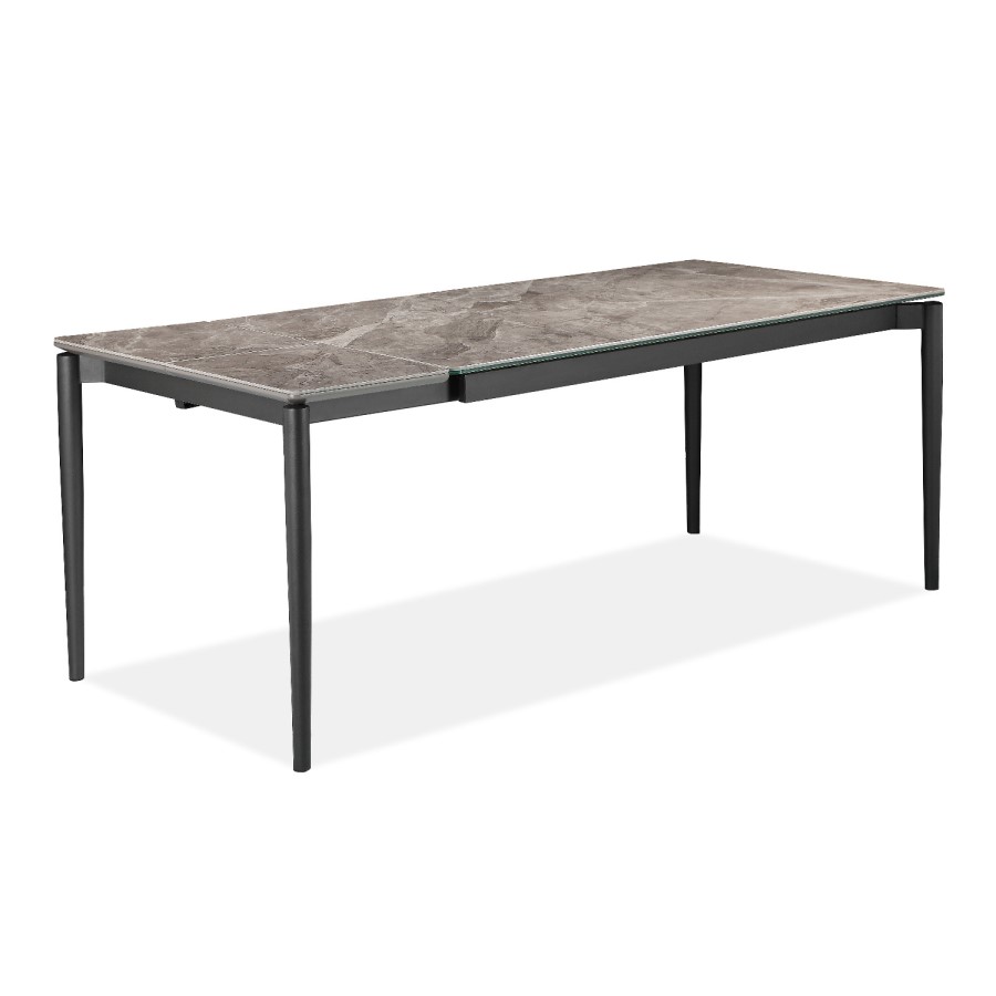 Grey Marble Extendable Dining Table with 8 Grey Velvet Dining Chairs - Camilla