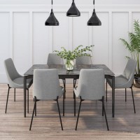 Grey Marble Extendable Dining Table with 6 Grey Fabric Dining Chairs - Camilla