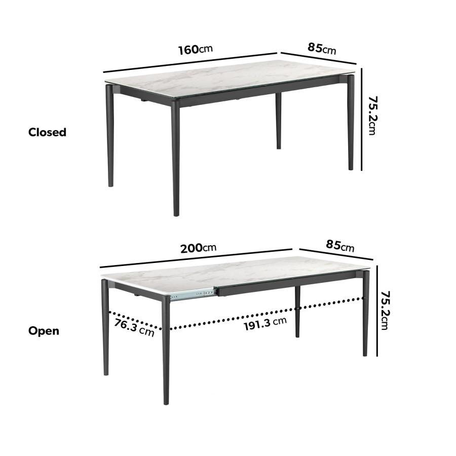 Extendable White Marble Dining Table with 4 Grey Faux Leather Dining Chairs and Matching Bench - Camilla