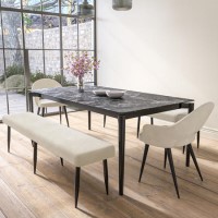 Black Ceramic Marble Extendable Dining Table Set with 2 Beige Fabric Chairs & 2 Benches - Seats 8 - Camilla
