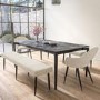 Black Ceramic Marble Extendable Dining Table Set with 2 Beige Fabric Chairs & 2 Benches - Seats 8 - Camilla