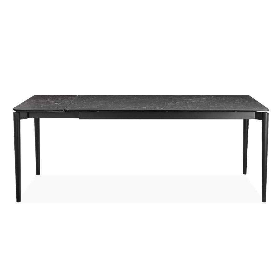 Black Ceramic Marble Extendable Dining Table Set with 4 Beige Fabric Chairs & 1 Bench - Seats 6 - Camilla