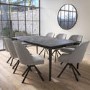 Black Ceramic Marble Extendable Dining Table Set with 8 Grey Fabric Swivel Chairs - Seats 8 - Camilla