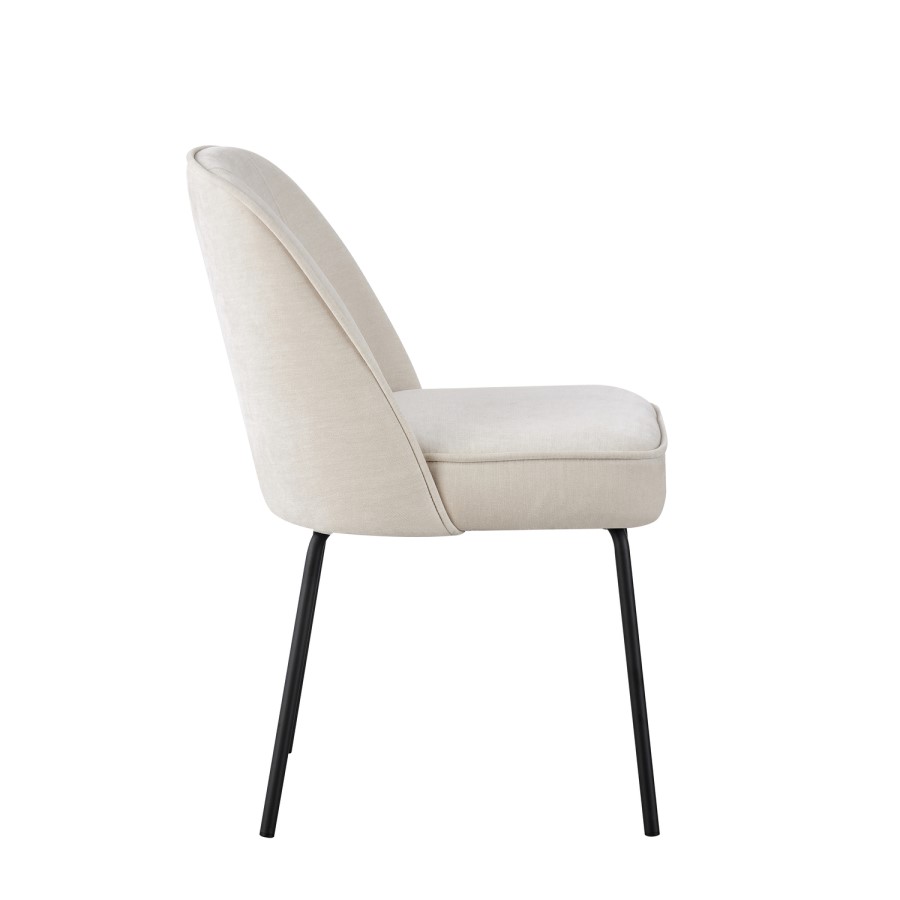 Set of 4 Beige Upholstered Dining Chairs with Piped Detail - Leighton