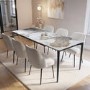 Ceramic Extendable Dining Table Set with 6 Beige Fabric Dining Chairs - Seats 6 - Camilla