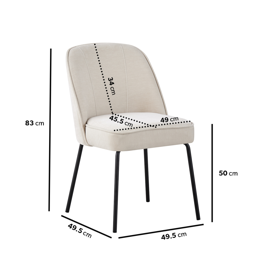 Set of 4 Beige Upholstered Dining Chairs with Piped Detail - Leighton