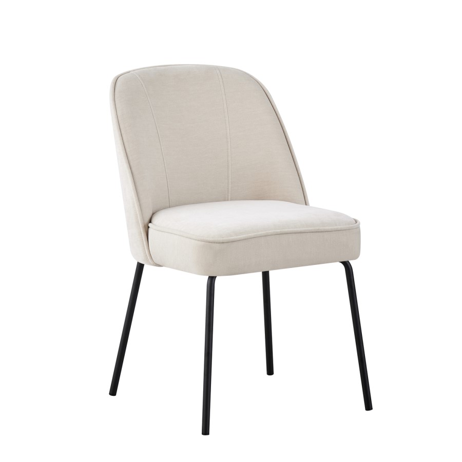 Set of 4 Beige Upholstered Dining Chairs with Piped Detail - Leighton