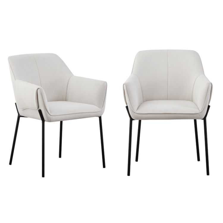 Set of 2 Cream Upholstered Dining Chairs with Folding Arm Detail - Fiona