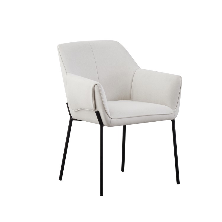 Set of 2 Cream Upholstered Dining Chairs with Folding Arm Detail - Fiona