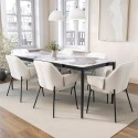 BUN/CAM004/95597 Large Rectangular Ceramic Extendable Dining Table Set with 6 Cream Fabric Dining Chairs - Seats 6 - Camilla