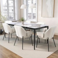 Ceramic Extendable Dining Table Set with 6 Cream Fabric Dining Chairs - Seats 6 - Camilla