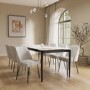 Large Marble Ceramic Dining Table with 6 Curved Dining Chairs in Neutral Coloured Fabric- Camilla