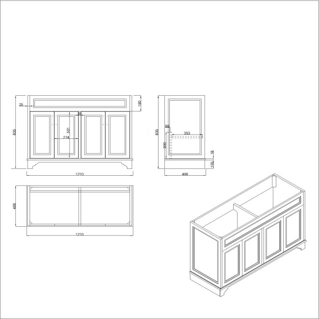 1200mm White Freestanding Countertop Double Vanity Unit with Square Basins - Camden